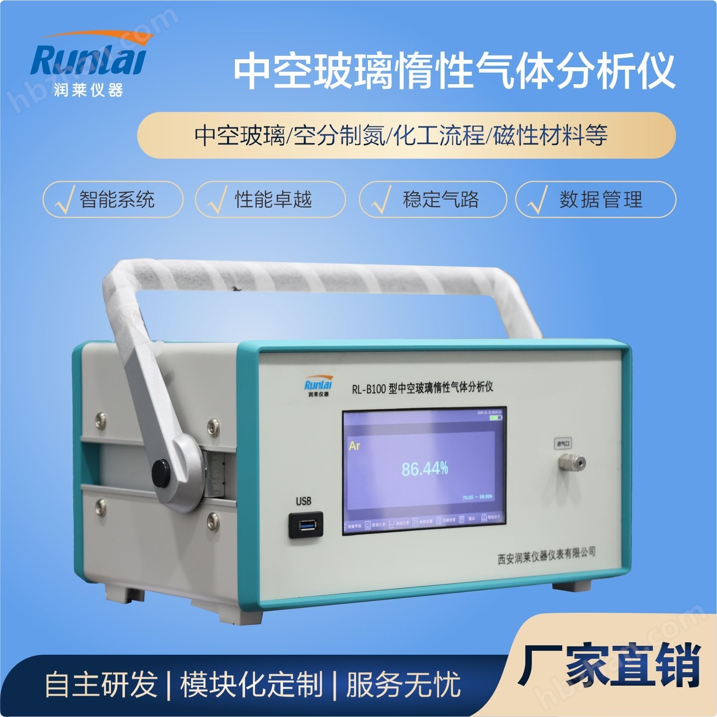 Hollow glass inert gas analyzer